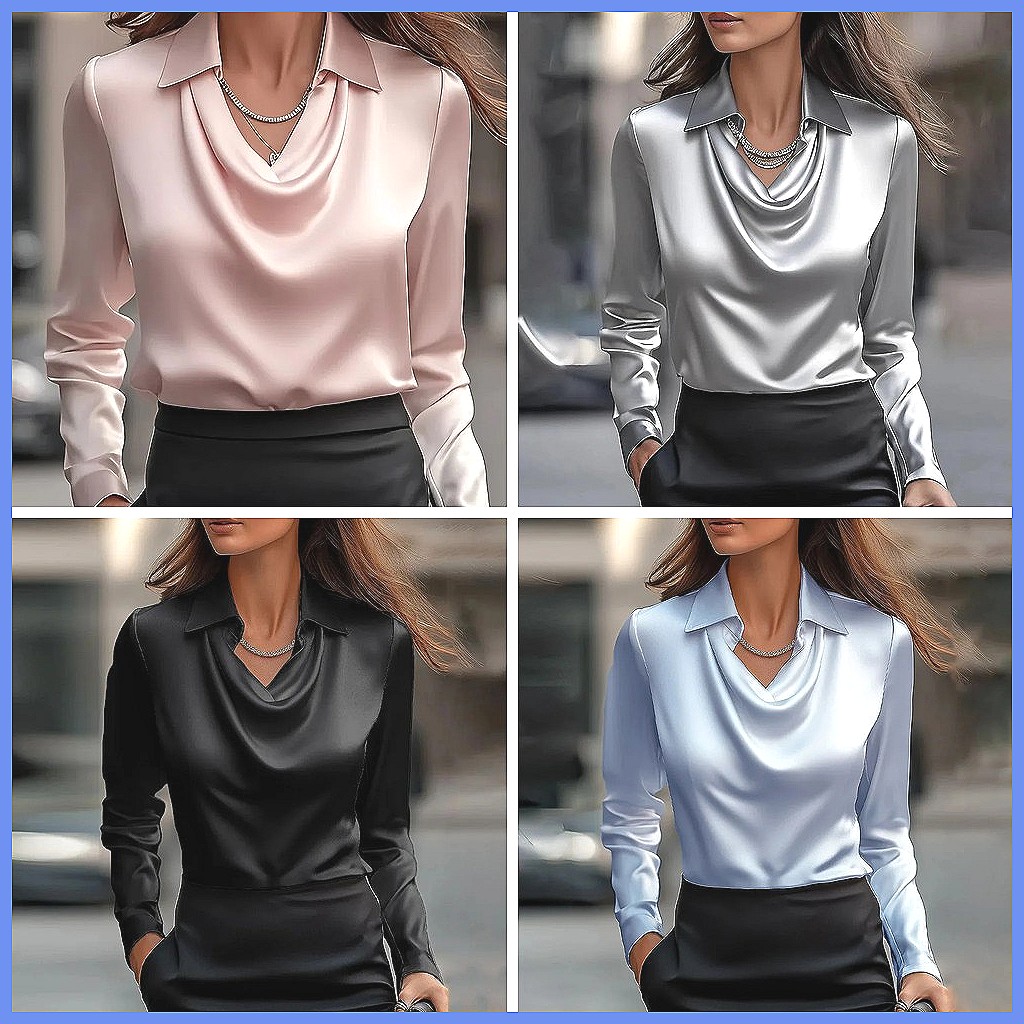 Vintage Satin Blouse Women Lon - đánh giá và giá Silk Blouse