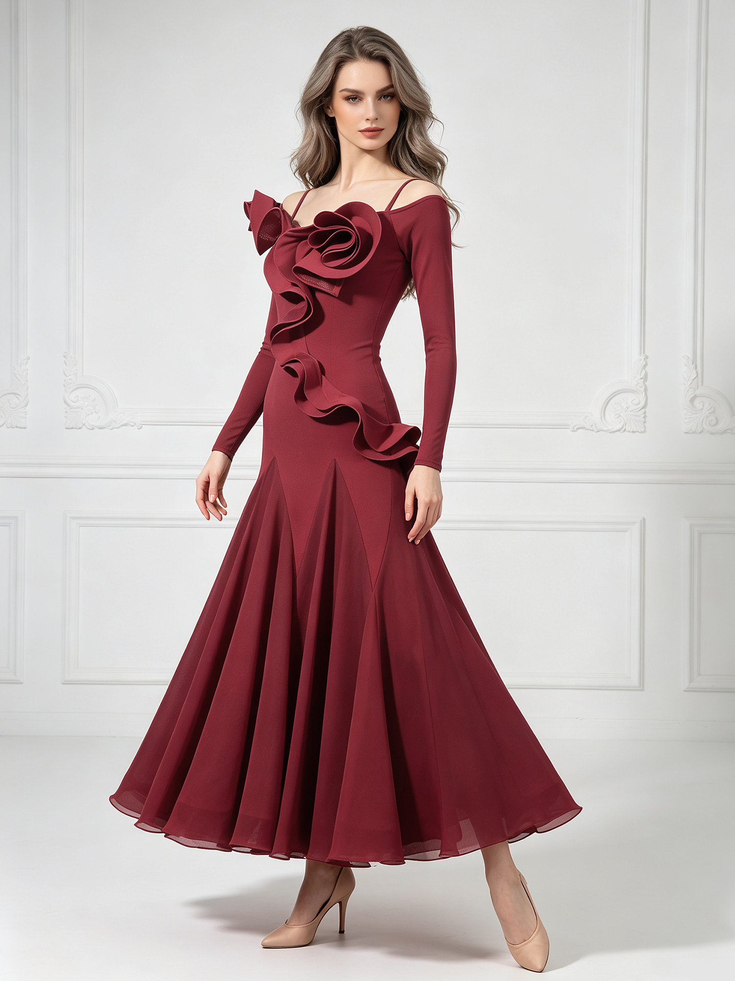 3D Ruffle Cold Shoulder Long S - đánh giá và giá Women'S Red Formal Wear